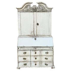 Gray Painted Rococo Writing Secretary and Cabinet, Sweden, circa 1760s