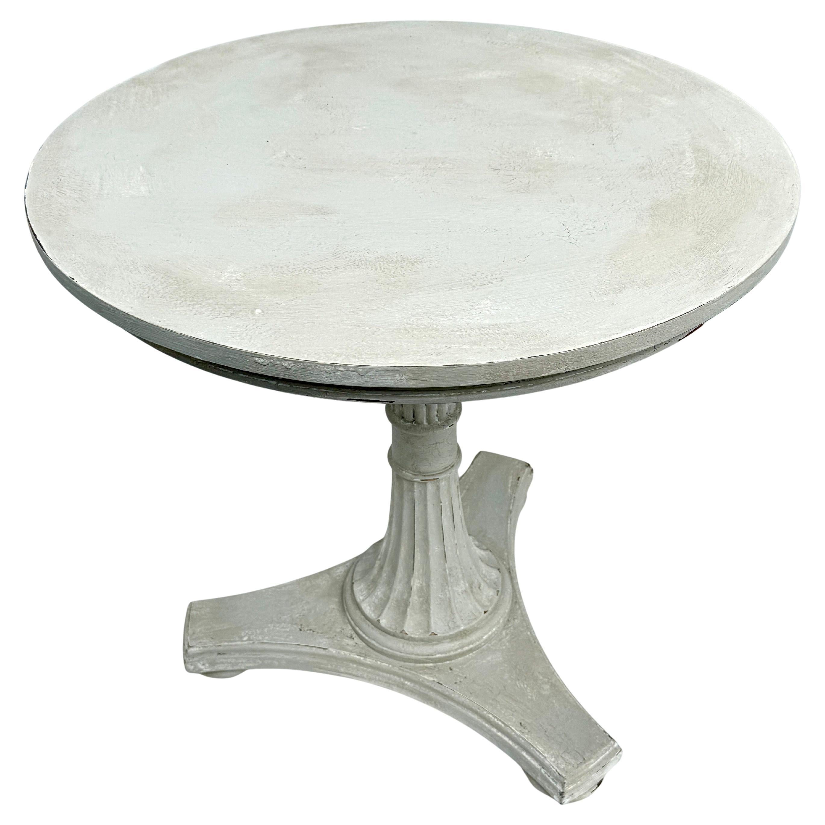 Gray Painted Round Pedestal Side Table, Swedish Gustavian Style