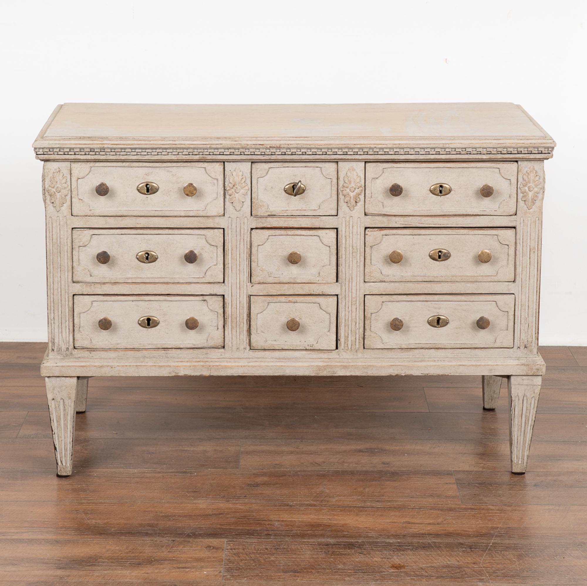 Swedish Gray Painted Small Chest of Nine Drawers, Sweden circa 1860 For Sale
