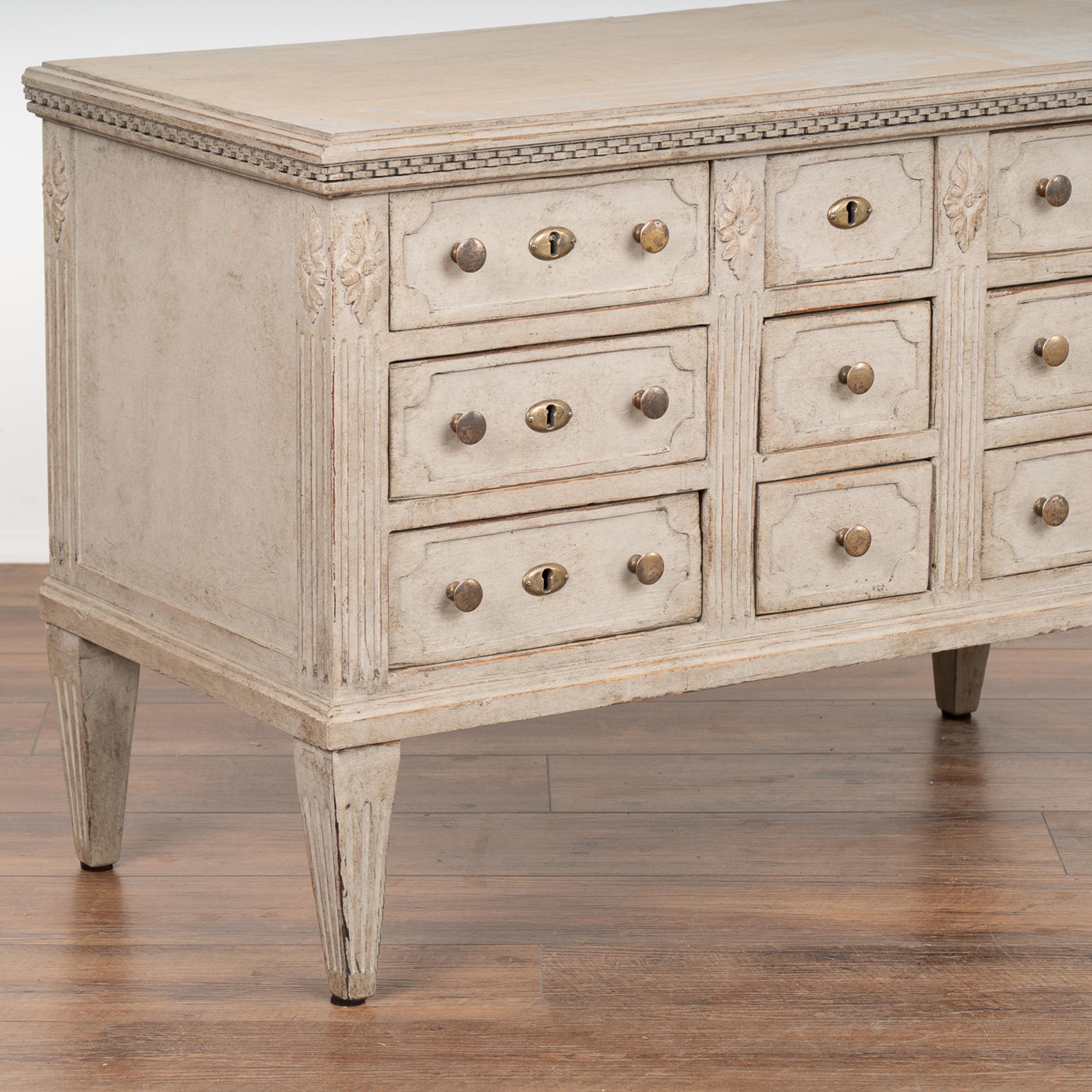 Pine Gray Painted Small Chest of Nine Drawers, Sweden circa 1860 For Sale