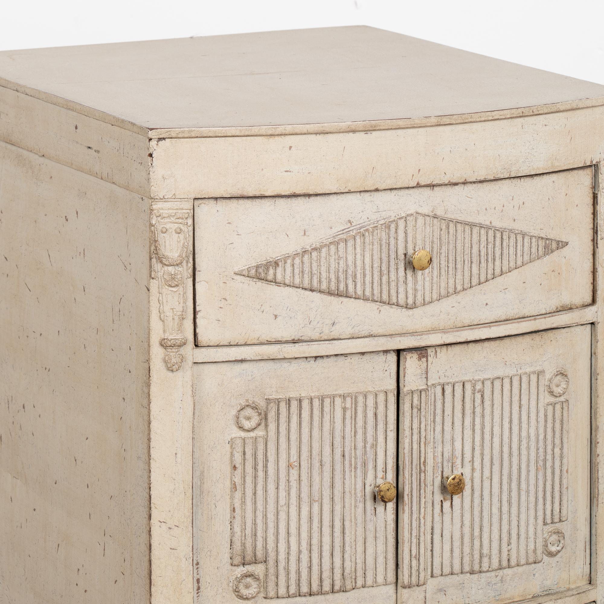 Brass Gray Painted Small Gustavian Cabinet Nightstand, Sweden circa 1880 For Sale