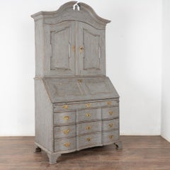 Gray Painted Swedish 18th Century Oak Secretary Bureau