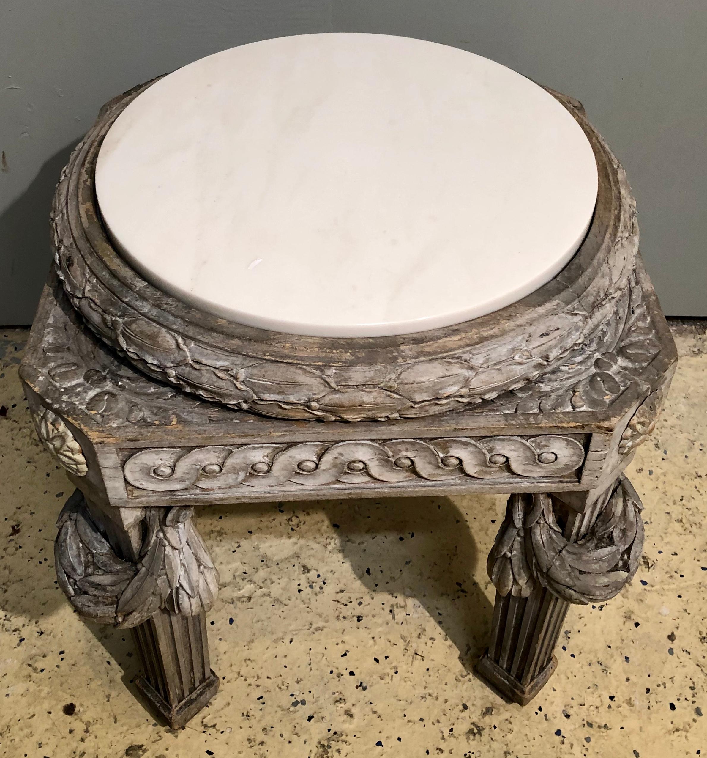 Louis XV Swedish Designer, Gustavian, Low Table, White Marble, Grey Painted Wood, 1880s For Sale