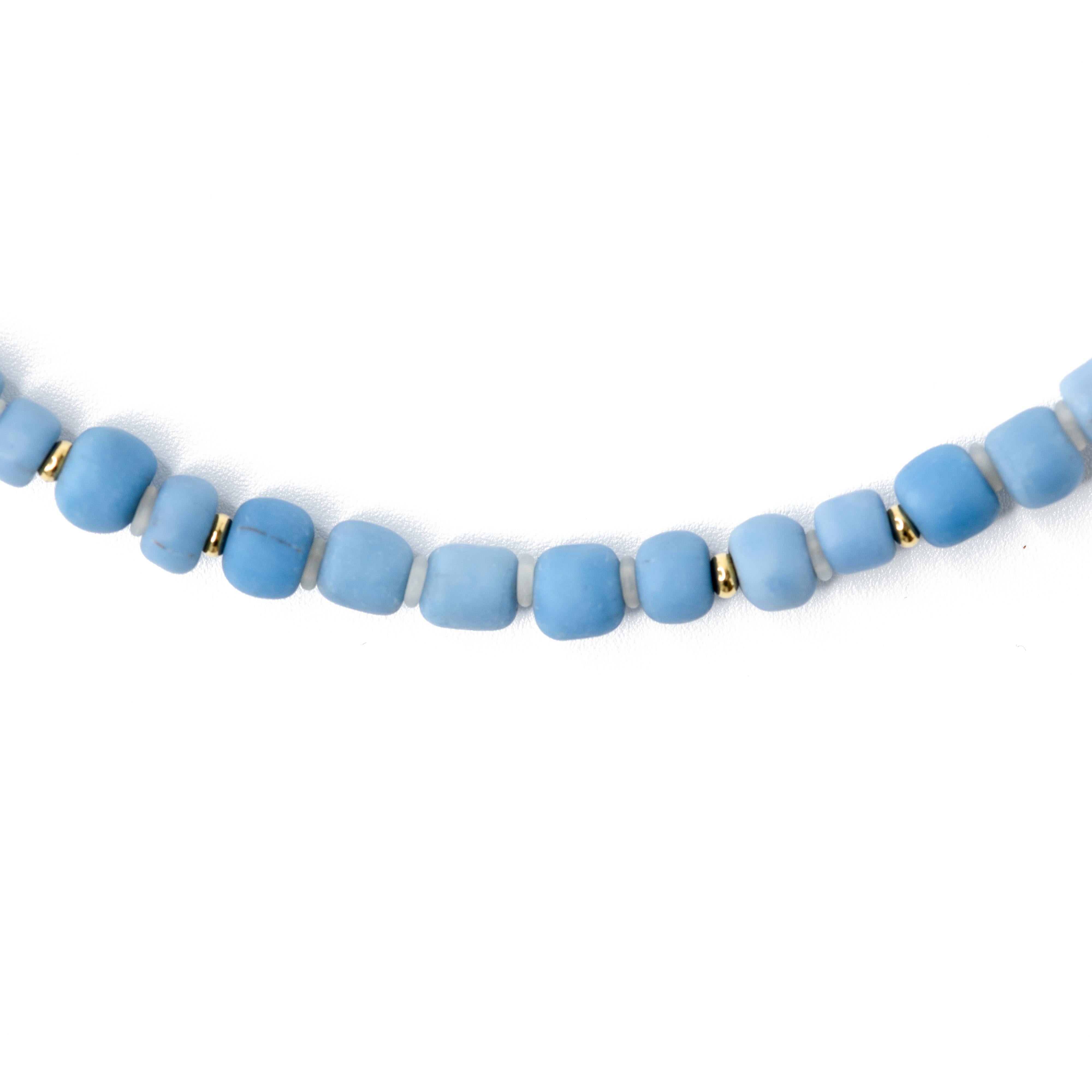 Artisan Gray Pearl Denim Beads Necklace -by Bombyx House For Sale