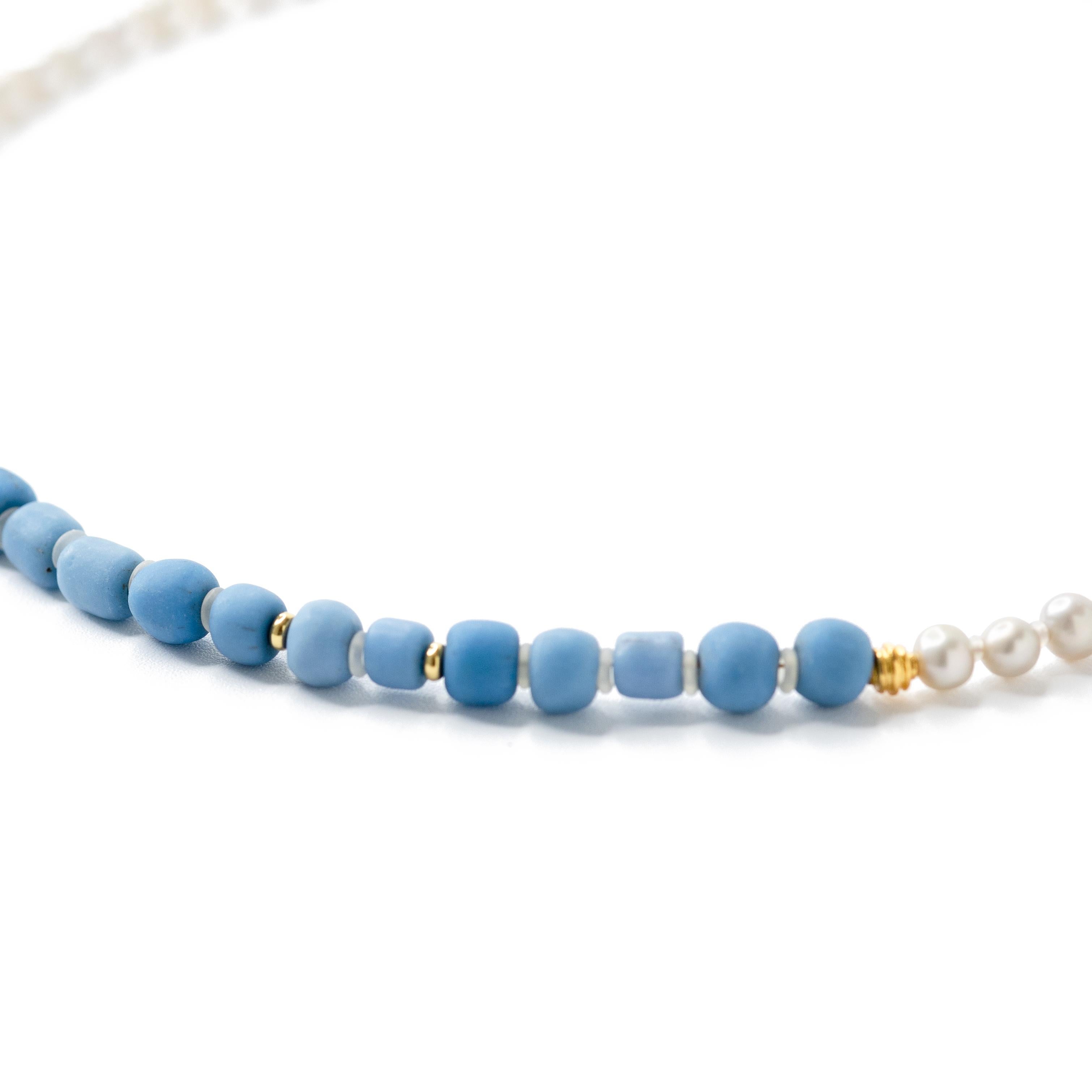 Gray Pearl Denim Beads Necklace -by Bombyx House In New Condition For Sale In Westport, CT