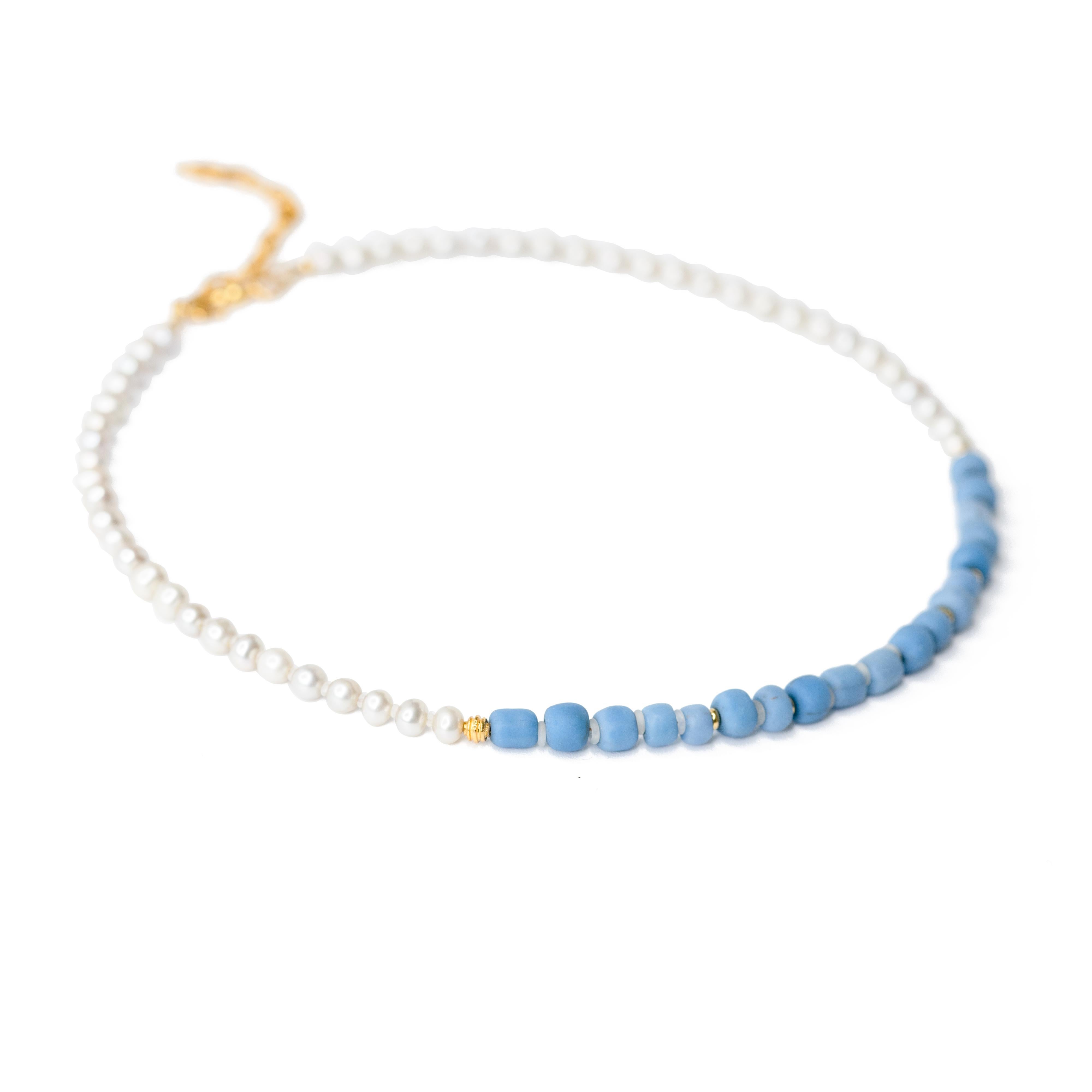 Gray Pearl Denim Beads Necklace -by Bombyx House For Sale 1