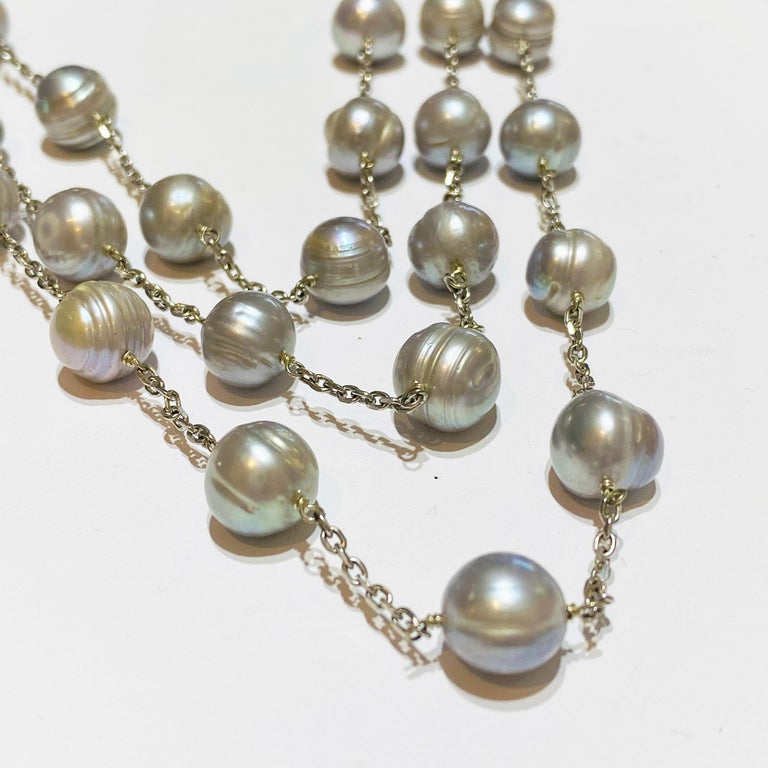 Gray Pearl Necklace, Tin Cup Layered Freshwater Pearl Necklace