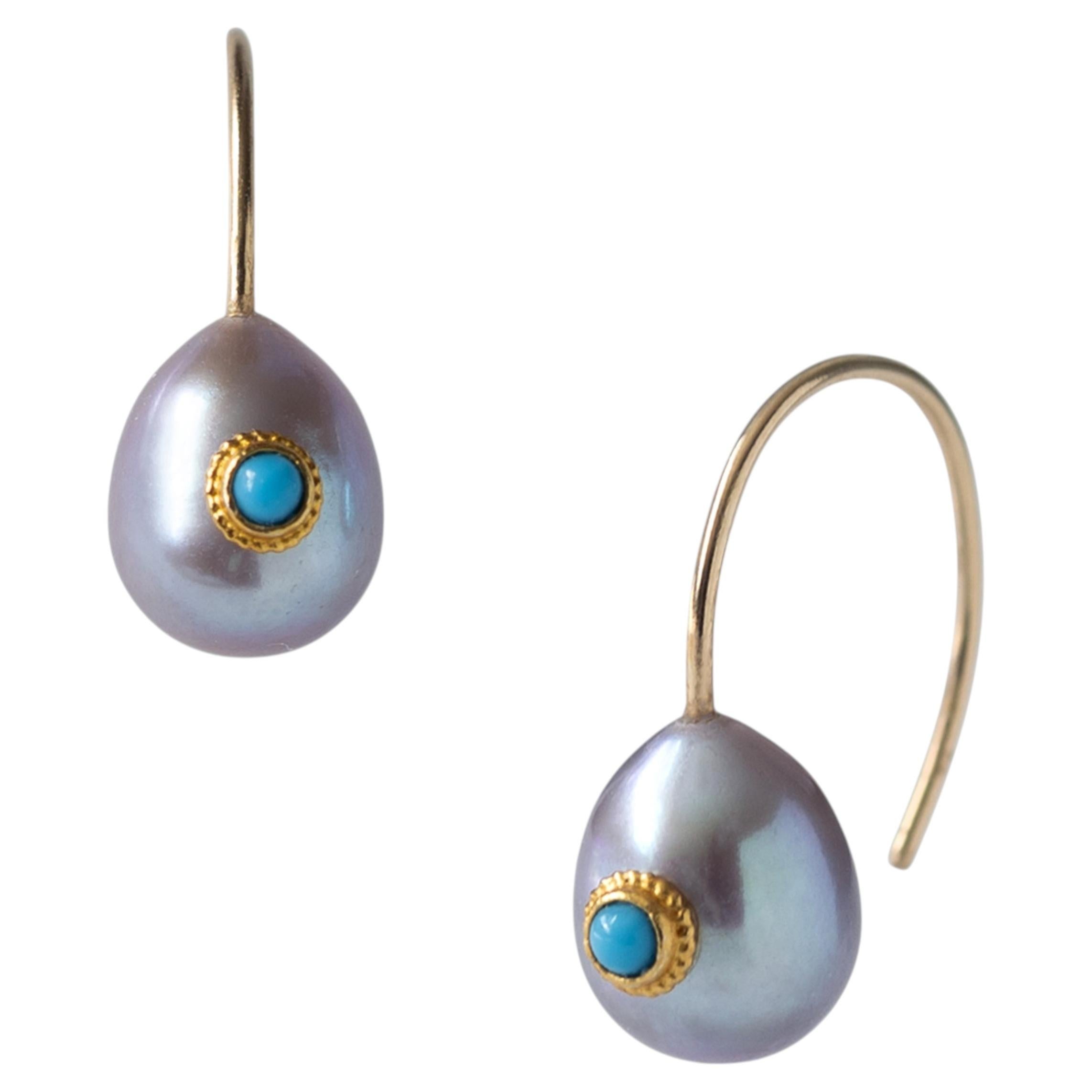 Orecchini con gancio in turchese “Gray Pearl”, gioielli di alta gamma realizzati a mano