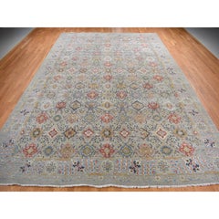 Gray Persian Inspired Design Wool and Silk Hand Knotted Oversized Rug 12' x 18'