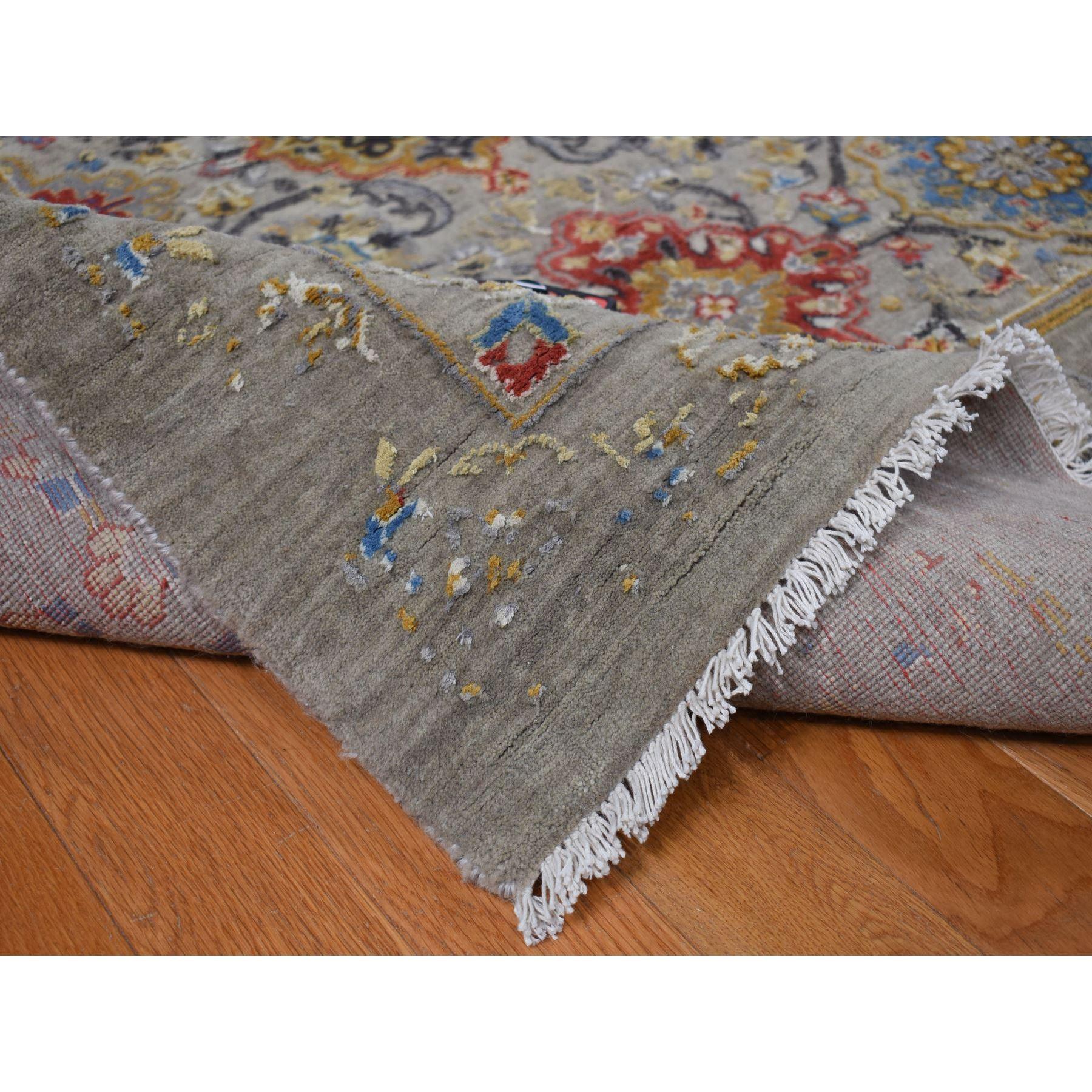 Grau Persisch Inspiriert Design Wolle und Seide Hand geknüpft überdimensioniert Teppich 12' x 18' im Zustand „Neu“ im Angebot in Carlstadt, NJ