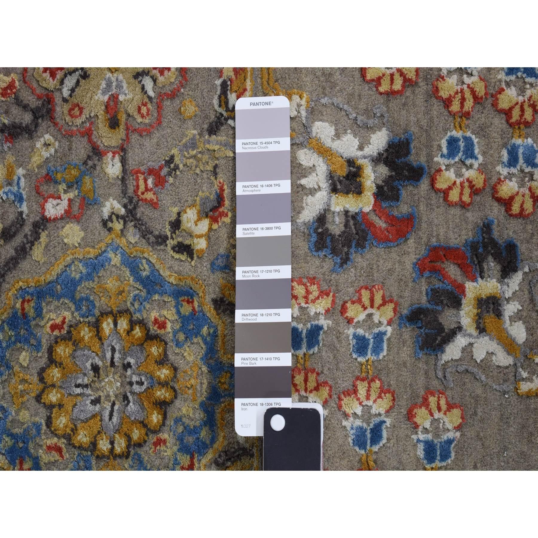 Grau Persisch Inspiriert Design Wolle und Seide Hand geknüpft überdimensioniert Teppich 12' x 18' (21. Jahrhundert und zeitgenössisch) im Angebot