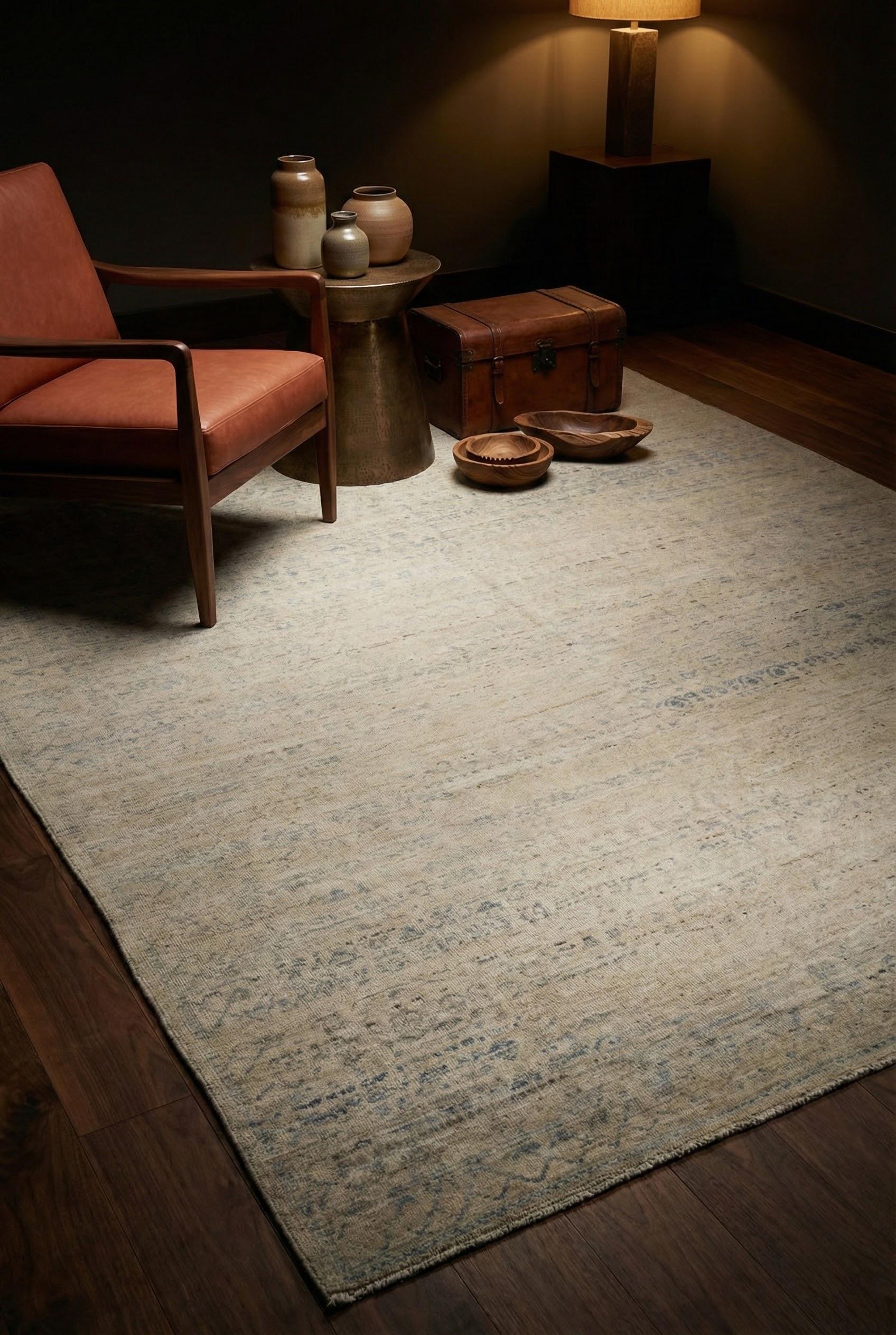 This contemporary Persian hand-knotted rug measures approximately 9 ft 2 in x 11 ft 8 in (about 2.79 m x 3.56 m), placing it in a room-size category ideal for living rooms, bedrooms, dining spaces, and larger home offices. Made from a soft yet