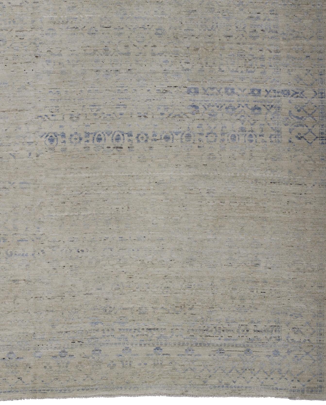 Gray Persian Wool Hand Knotted Rug 9 ft 2 in x 11 ft 8 in, Mist Pattern Reverie (Handgewebt) im Angebot