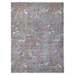 Gray Peshawar Birds of Paradise Hand Knotted All Wool Oriental Rug 9'0" x 11'11"
