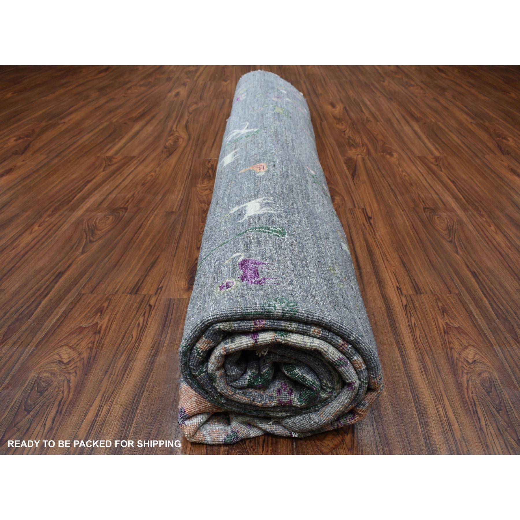 Tapis rond noué à la main Peshawar Folk Art Cypress Tree Design 12'0