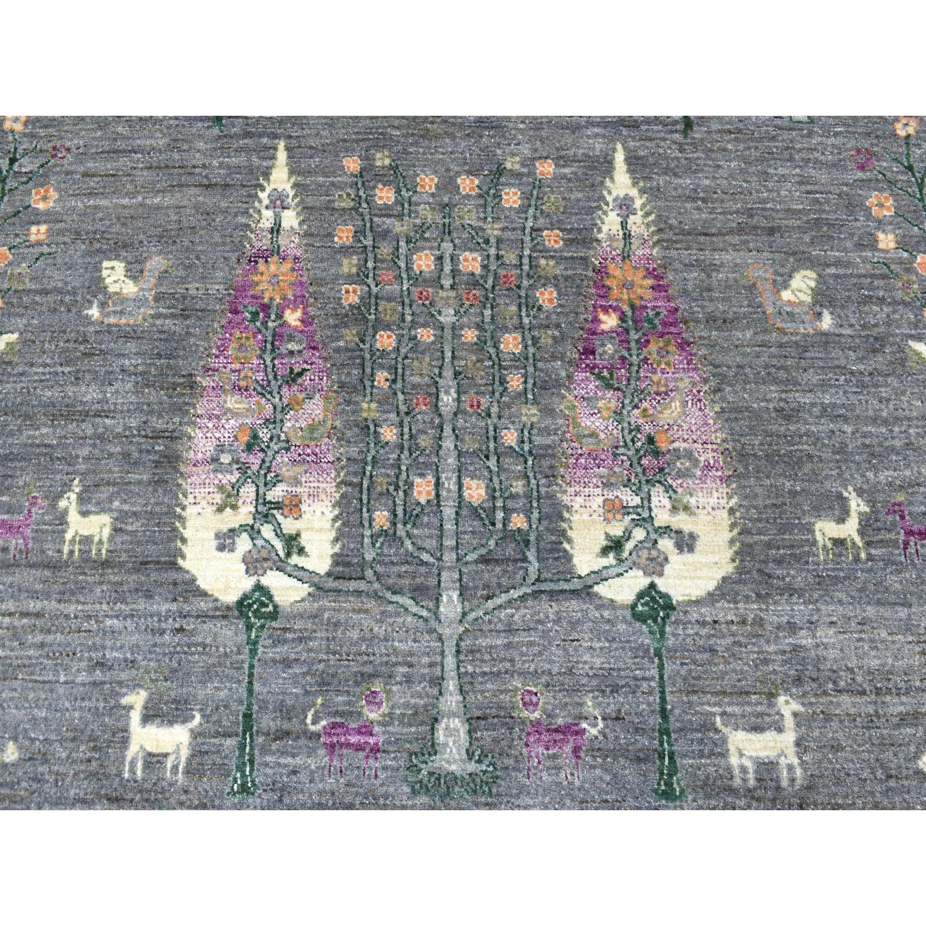 Tapis rond noué à la main Peshawar Folk Art Cypress Tree Design 12'0
