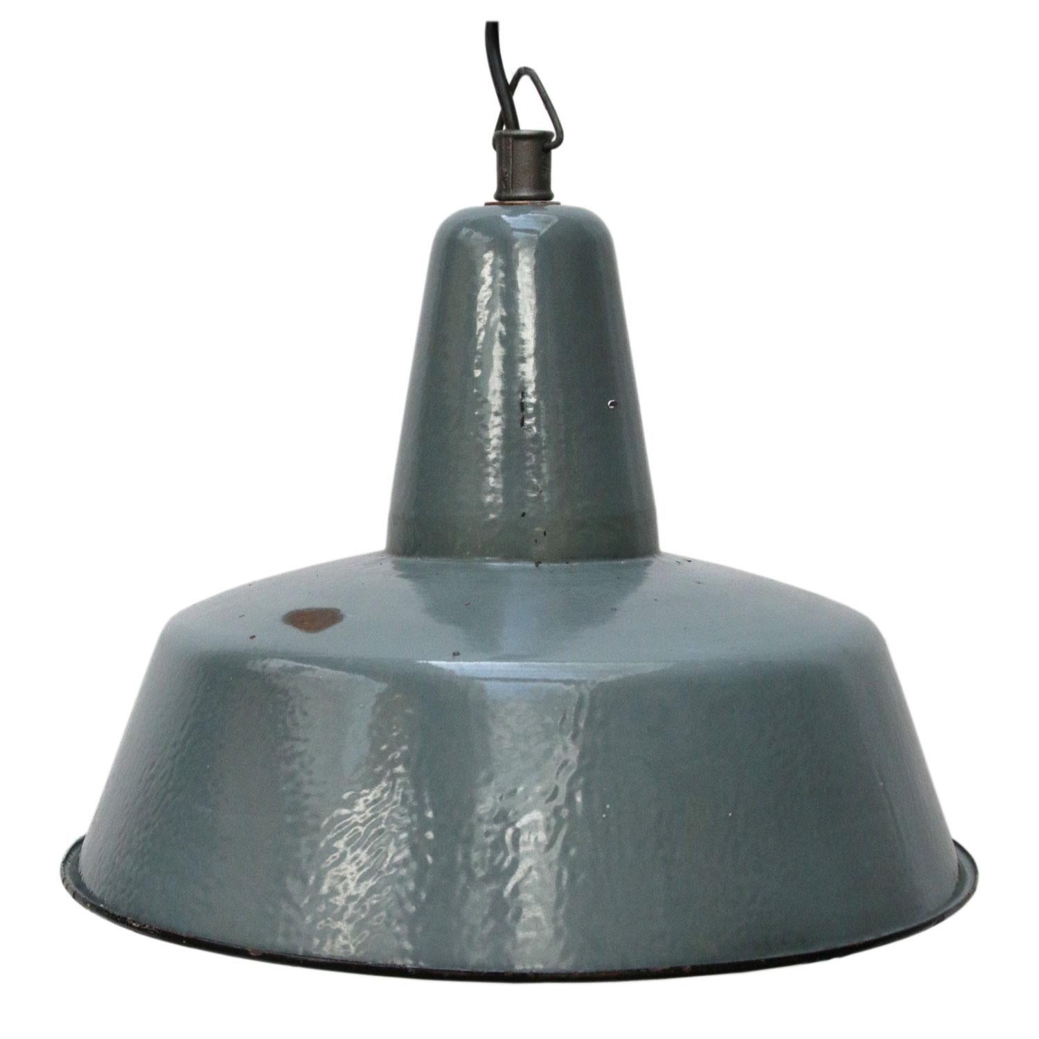 Gray Petrol Enamel Vintage Industrial Pendant Lights In Good Condition In Amsterdam, NL