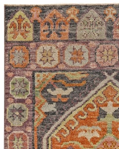Gray, Pink and Purple Handmade Wool Distressed Turkish Oushak Rug