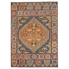 Gray, Pink and Purple Handmade Wool Distressed Turkish Oushak Rug