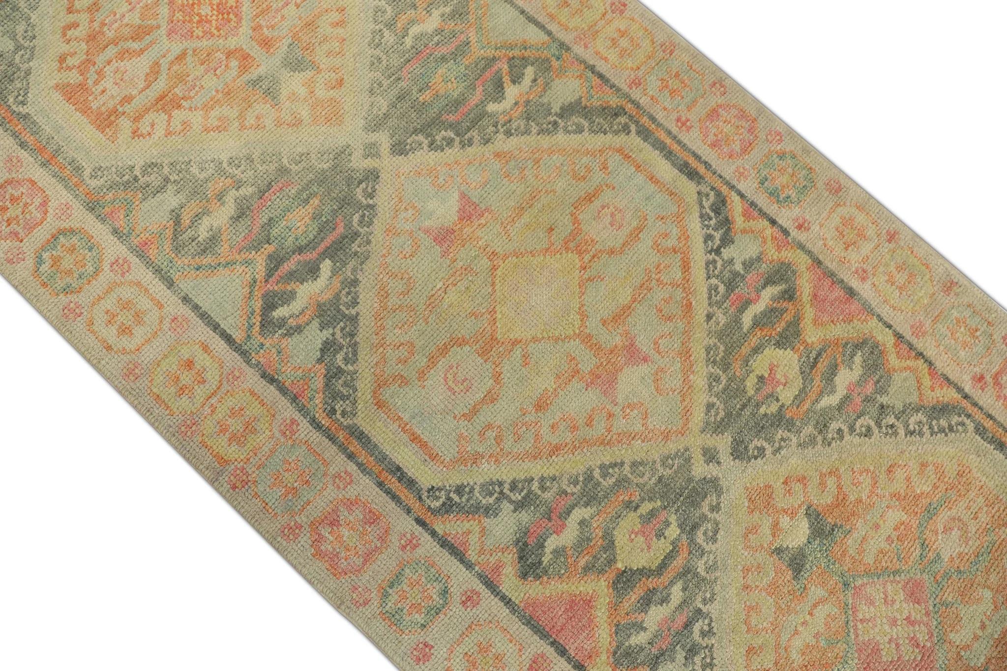 Turco Runner Oushak turco in lana intrecciata a mano grigio e rosa 2'11