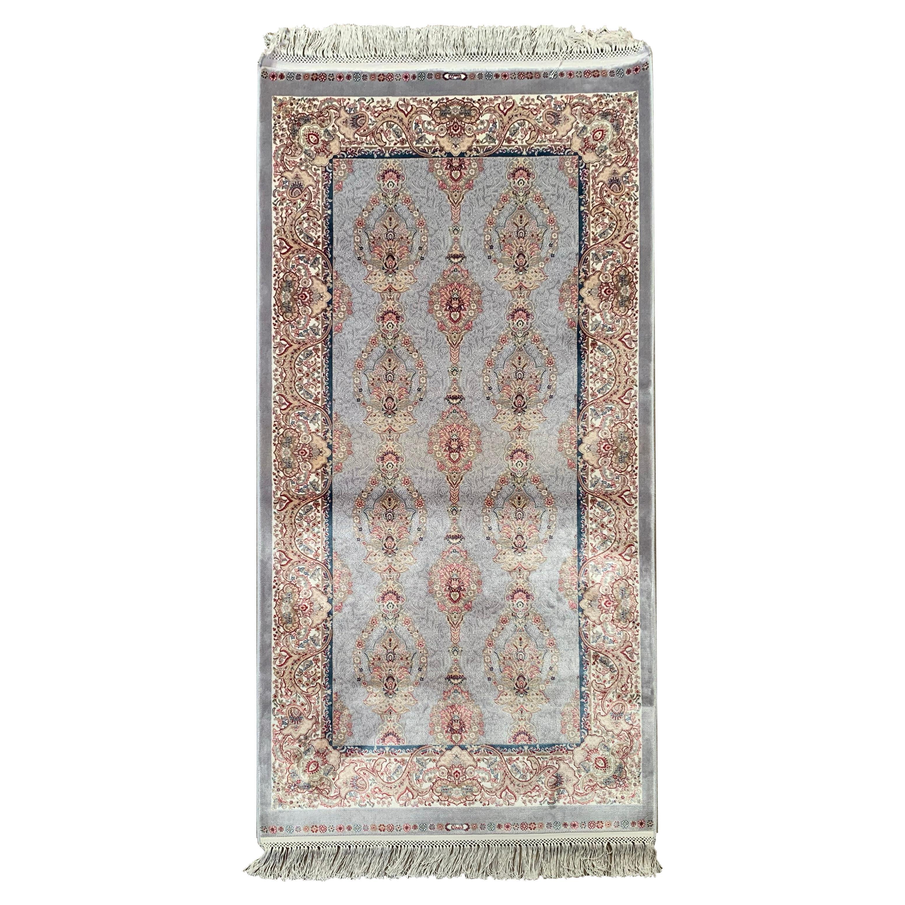 Grauer türkischer Teppich aus reiner Seide, 1000 KPSI