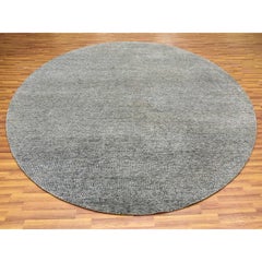 Gray Pure Undyed Wool Hand Knotted Modern Grass Design Round Rug 10'0" x 10'0"