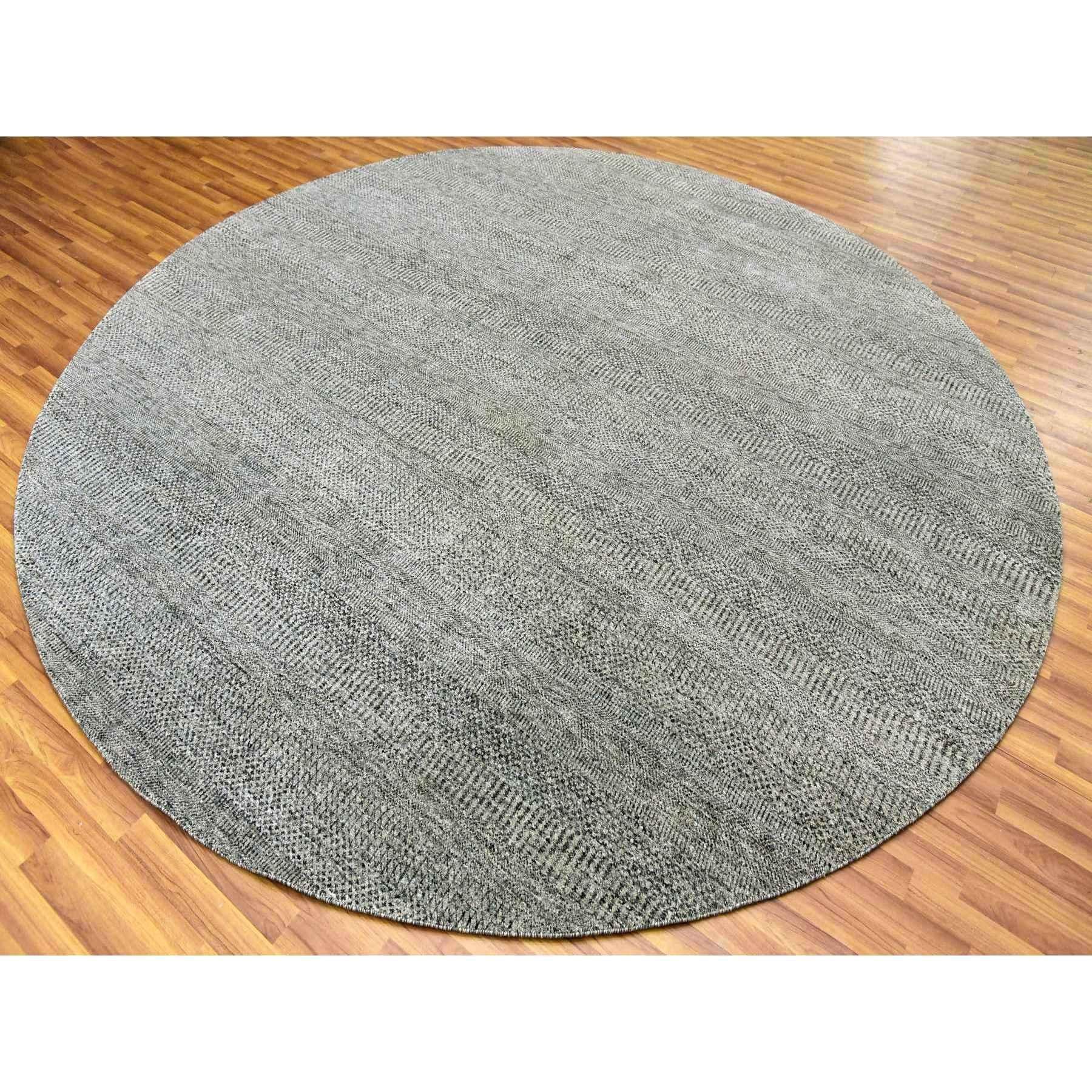 Moderno Tappeto rotondo grigio in pura lana non colorata annodato a mano con design moderno a base di erba 10'0