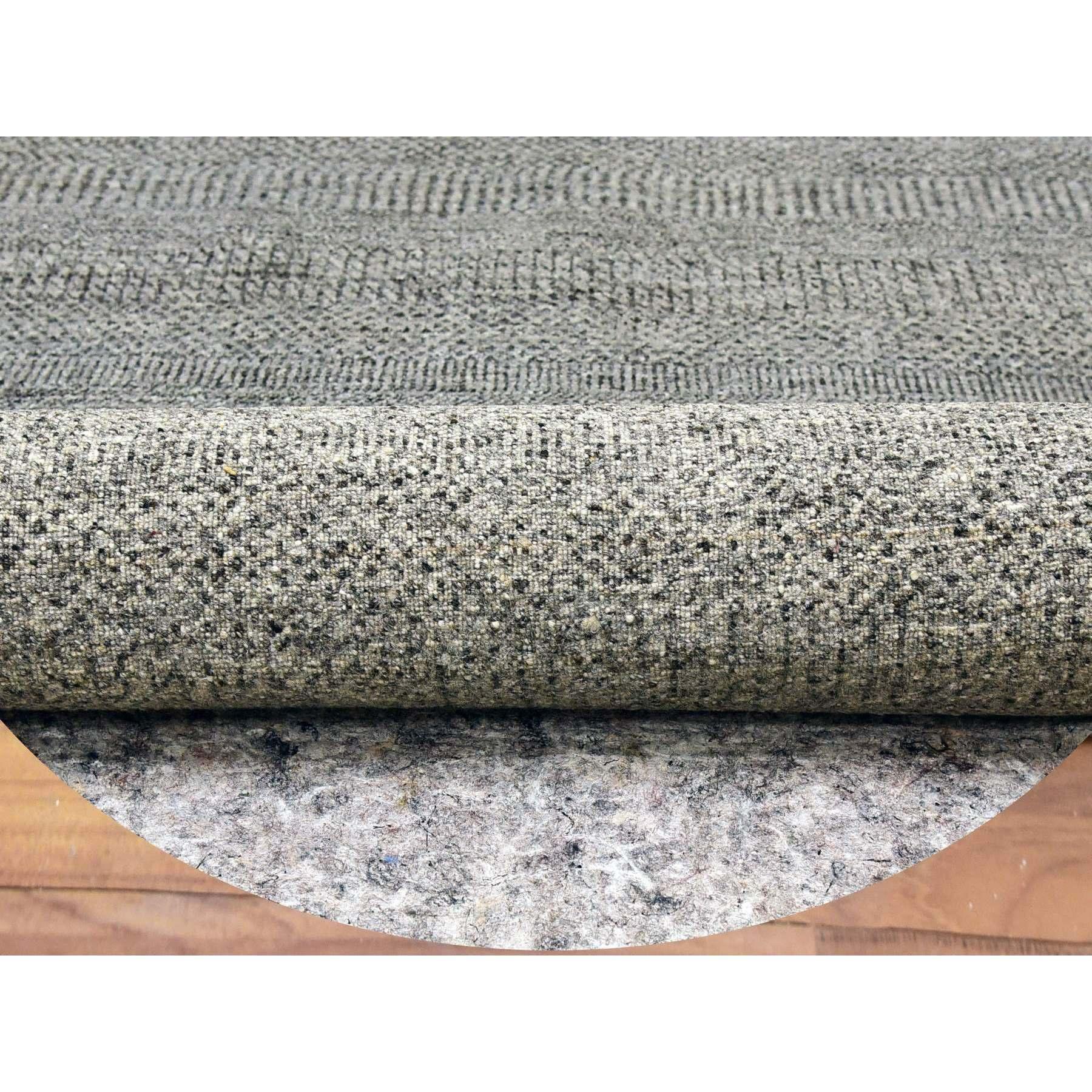 Indiano Tappeto rotondo grigio in pura lana non colorata annodato a mano con design moderno a base di erba 10'0