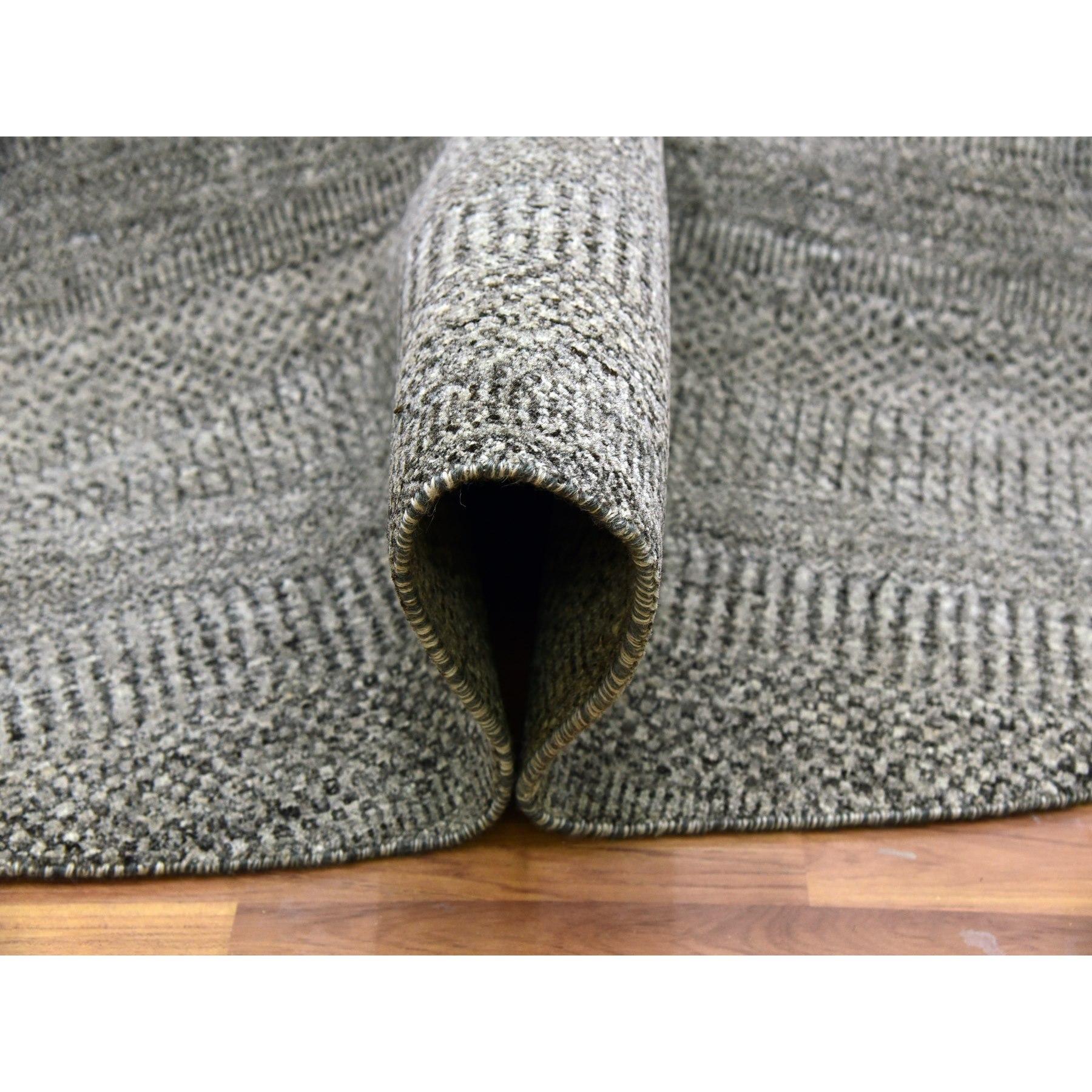 Annodato a mano Tappeto rotondo grigio in pura lana non colorata annodato a mano con design moderno a base di erba 10'0