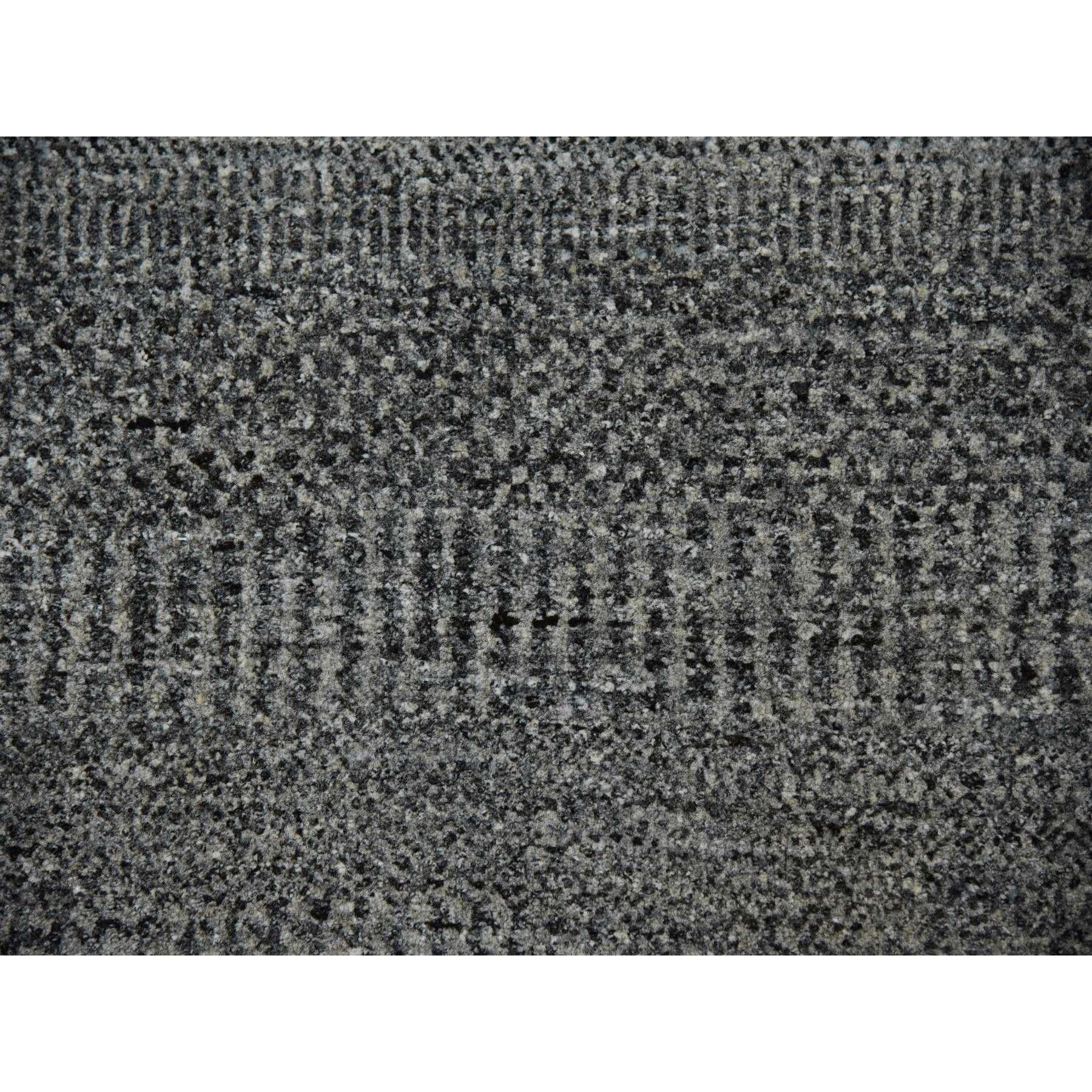 Lana Tappeto rotondo grigio in pura lana non colorata annodato a mano con design moderno a base di erba 10'0