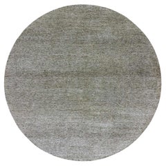 Gray Pure Undyed Wool Hand Knotted Modern Grass Design Round Rug 10'0" x 10'0"