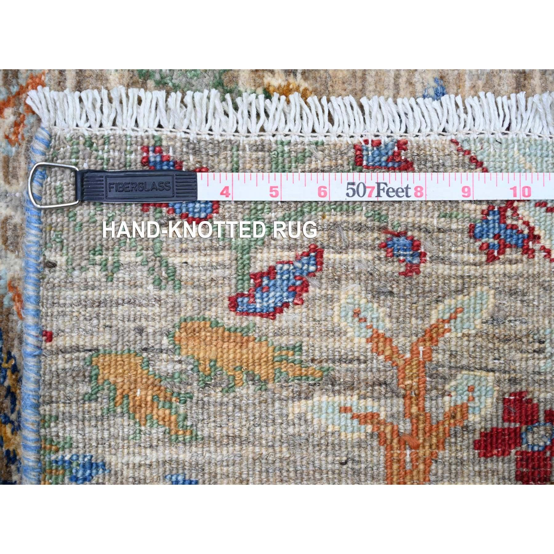 Gray Pure Wool Hand Knotted Bird of Paradise Afghan Peshawar Rug 8'8