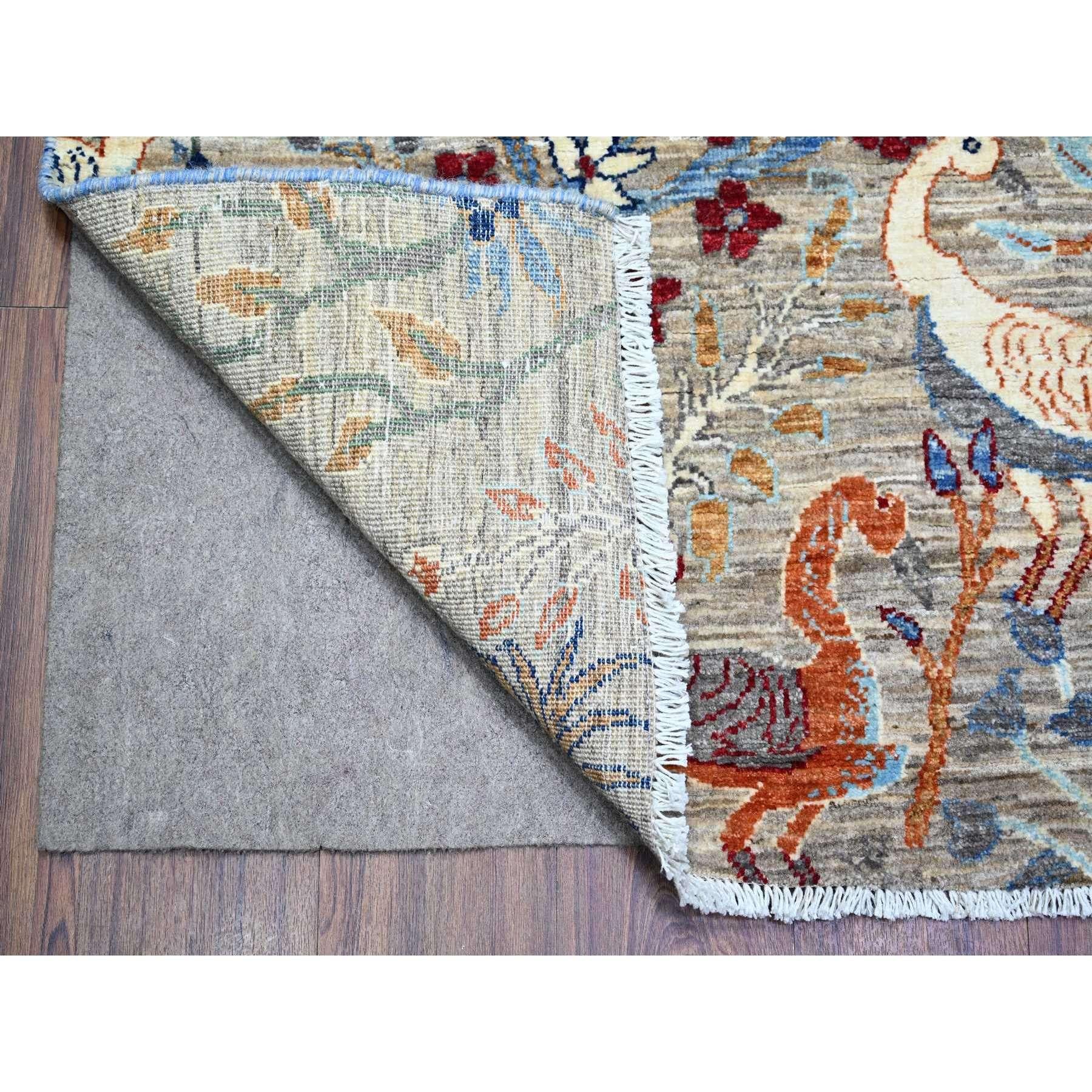 Gray Pure Wool Hand Knotted Bird of Paradise Afghan Peshawar Rug 8'8