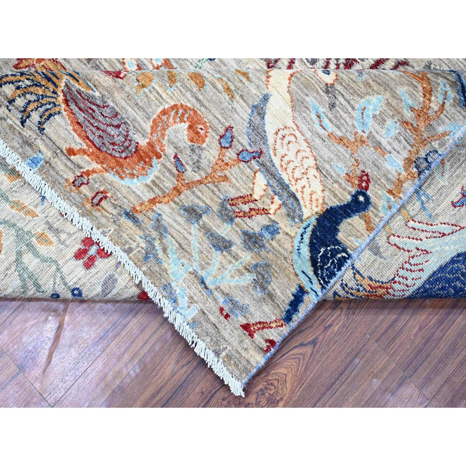 Gray Pure Wool Hand Knotted Bird of Paradise Afghan Peshawar Rug 8'8