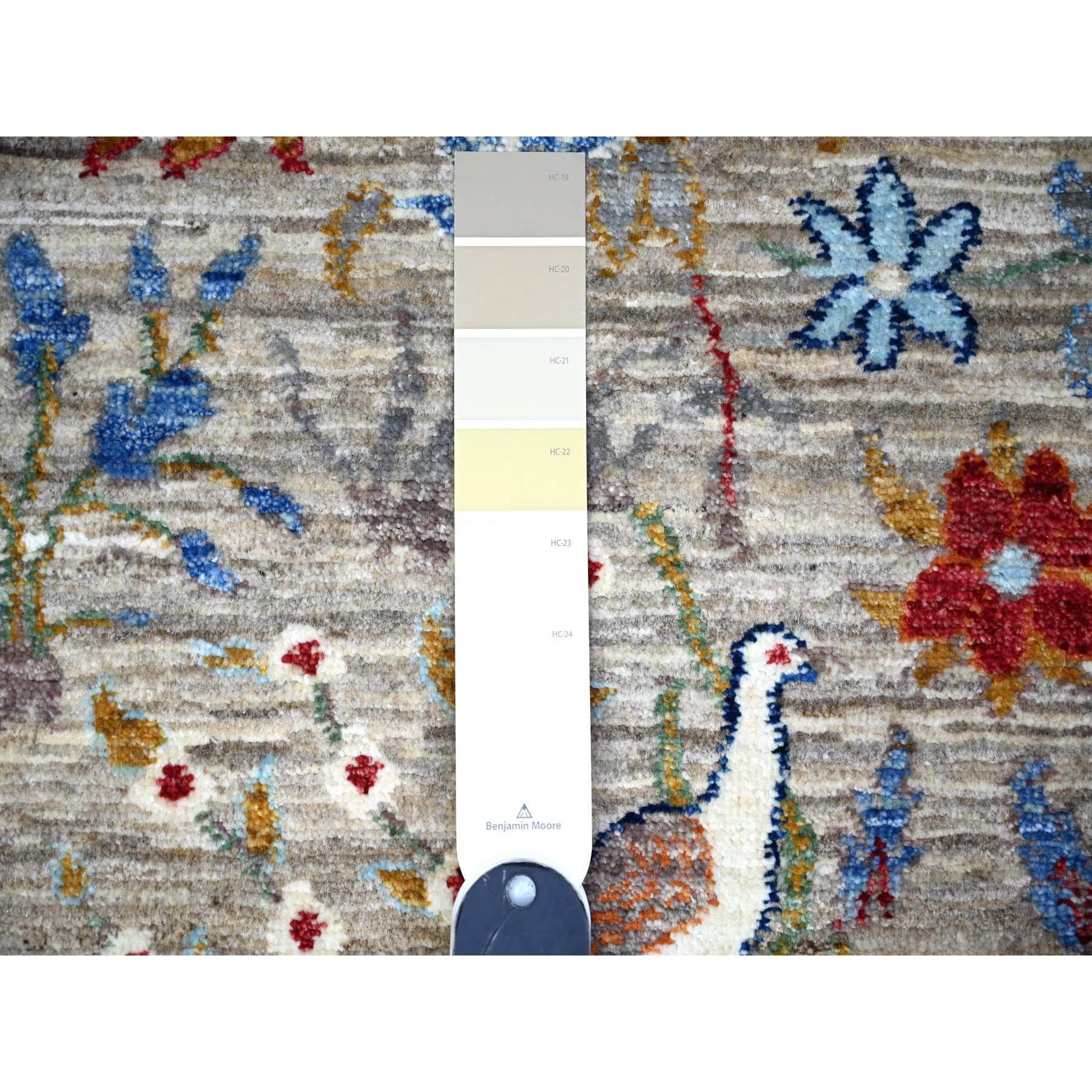 Gray Pure Wool Hand Knotted Bird of Paradise Afghan Peshawar Rug 8'8