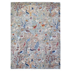 Grauer handgeknüpfter afghanischer Peshawar-Teppich aus reiner Wolle mit Vogel des Paradieses in Grau 8'8" x 11'8"