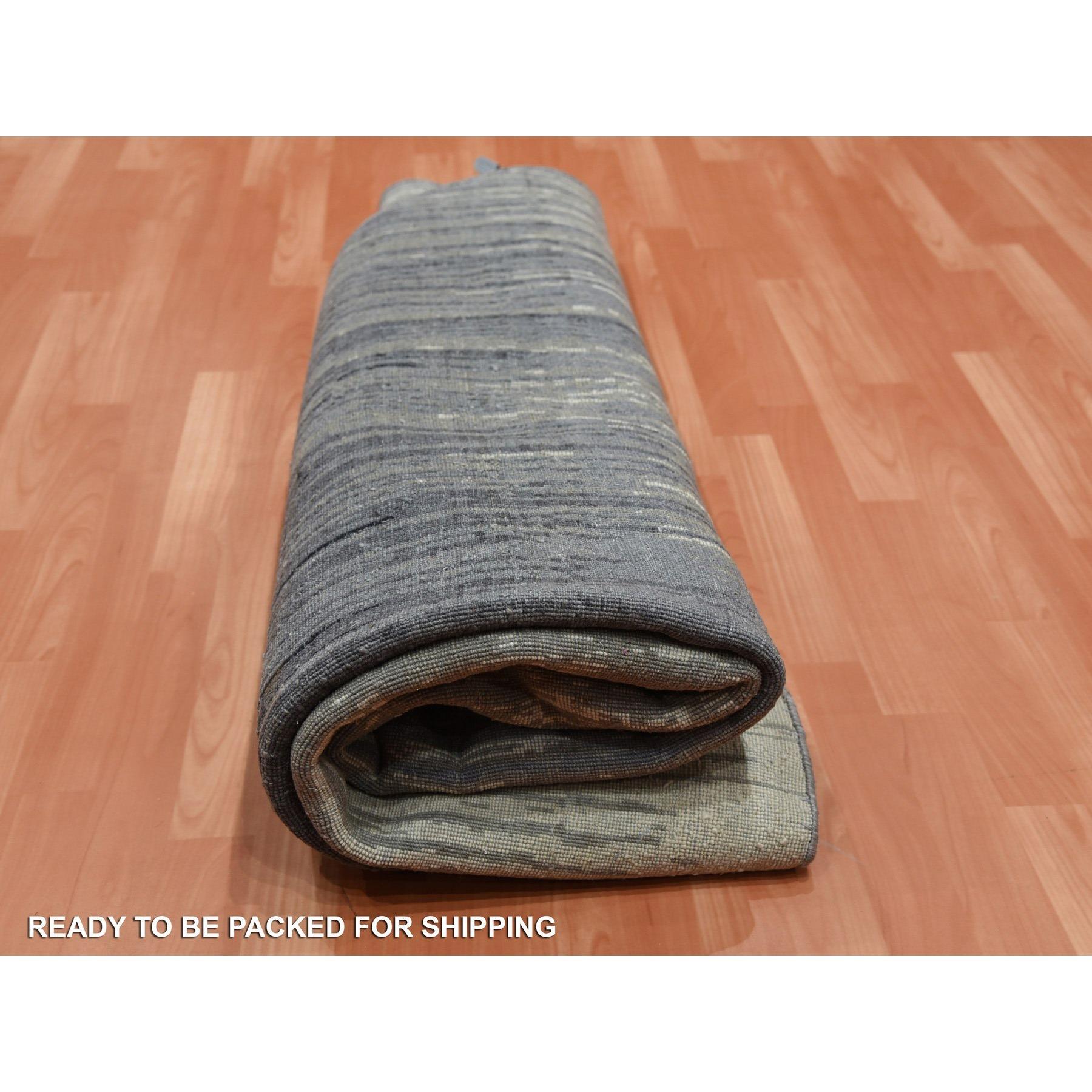 Gray Pure Wool Hand Knotted Modern Ombre Design Round Oriental Rug 7'10