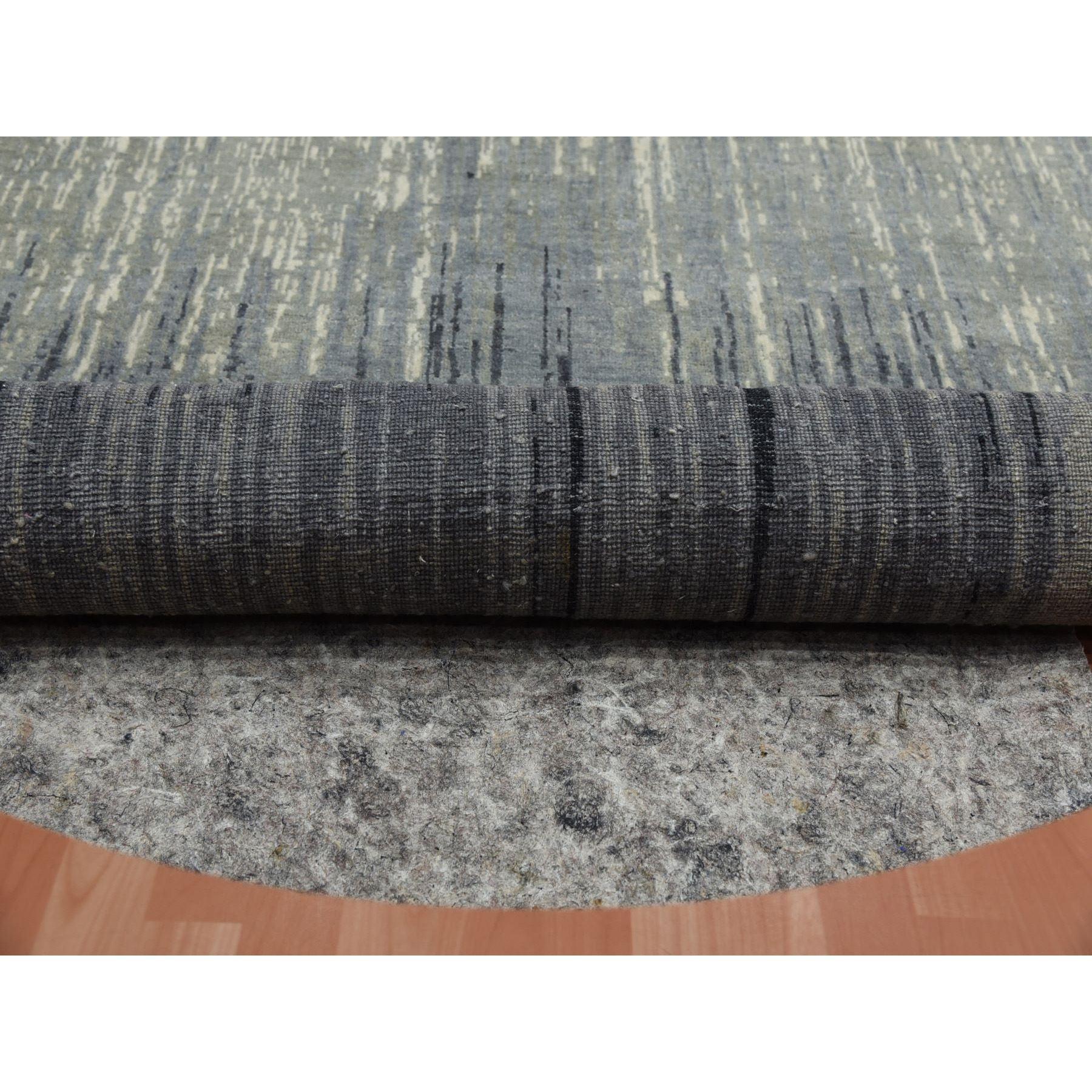 Gray Pure Wool Hand Knotted Modern Ombre Design Round Oriental Rug 7'10