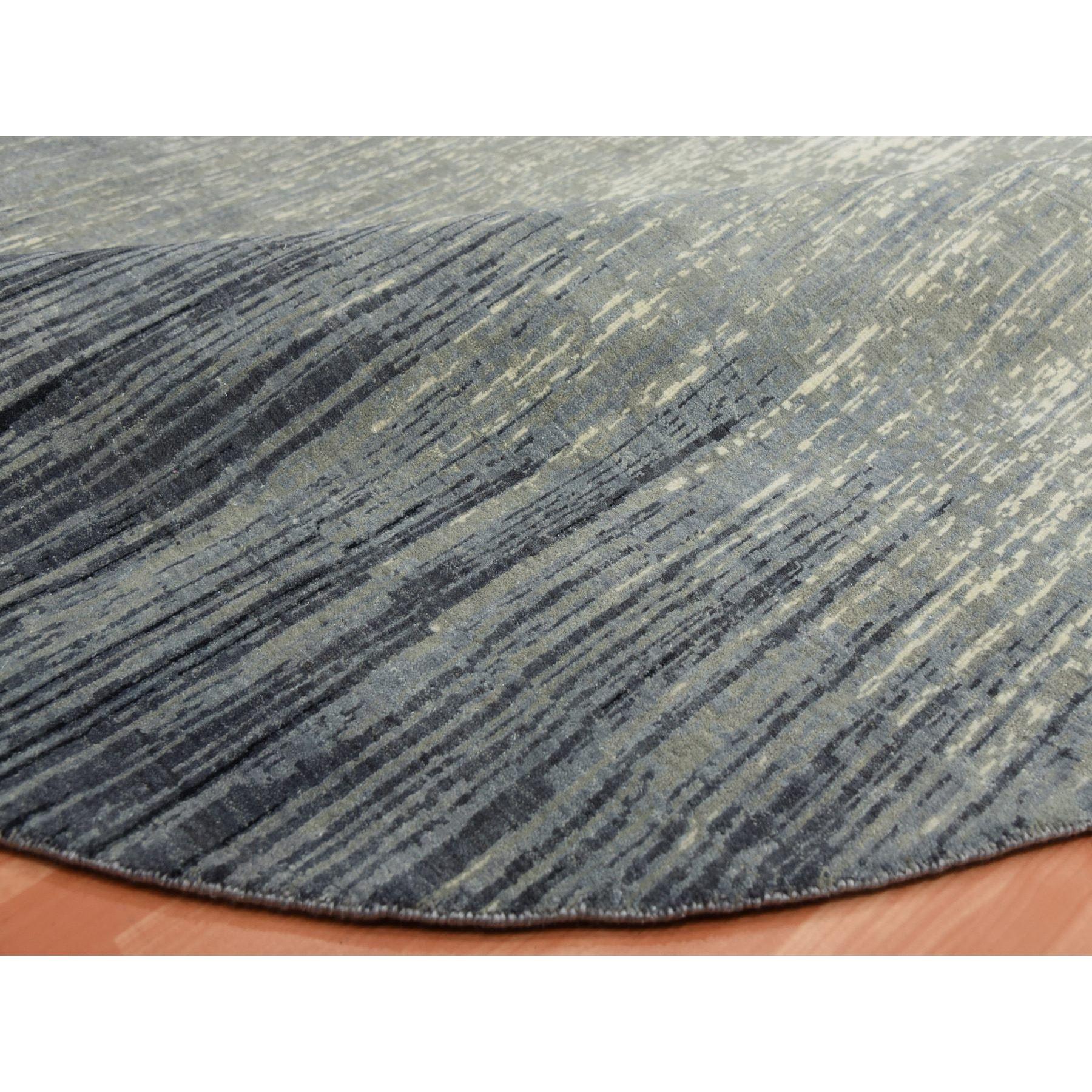 Gray Pure Wool Hand Knotted Modern Ombre Design Round Oriental Rug 7'10
