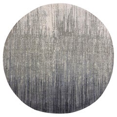 Gray Pure Wool Hand Knotted Modern Ombre Design Round Oriental Rug 7'10" x 8'1"