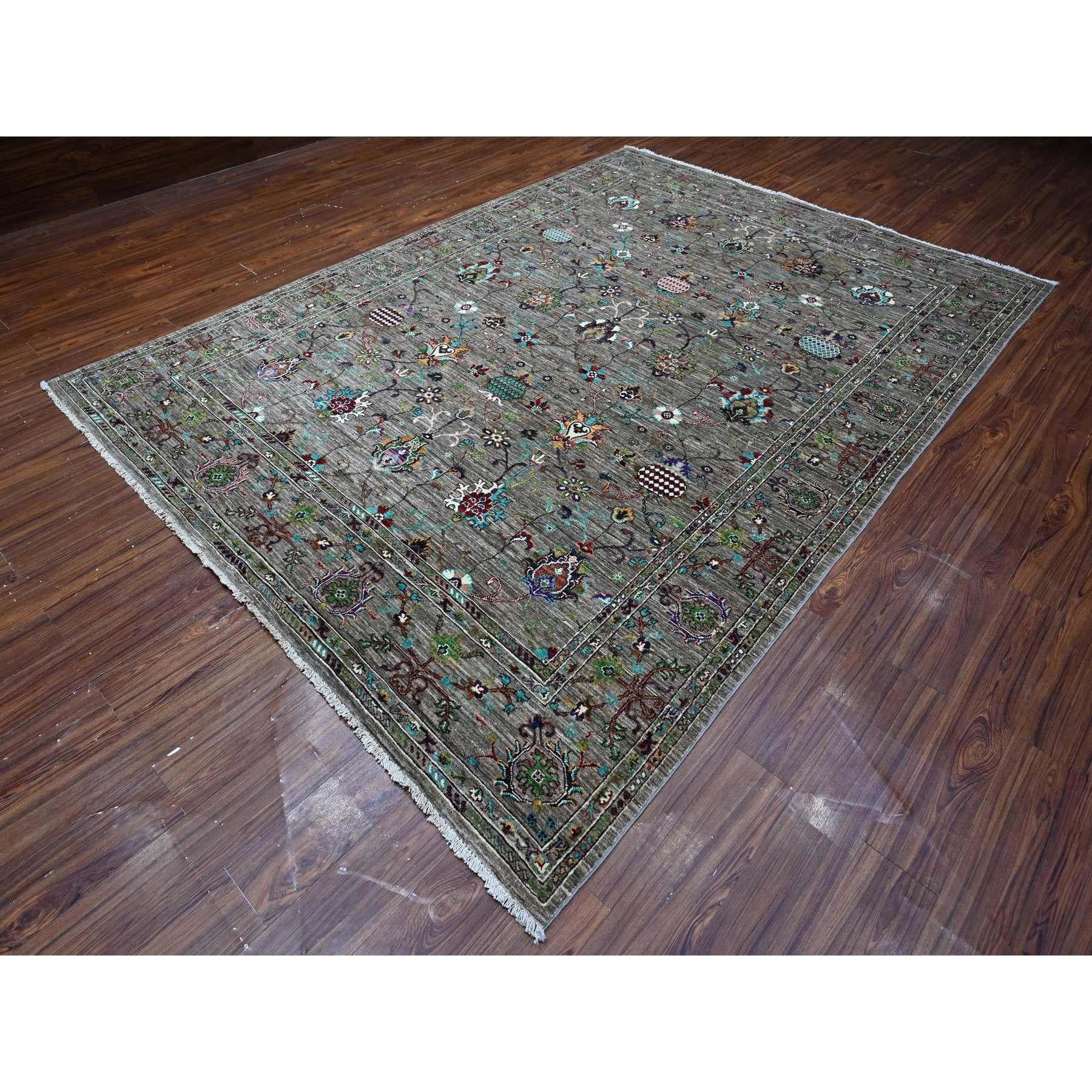 Orientalischer Teppich in Grau aus reiner Wolle, handgeknüpft, Sultani-Marmegranat-Design, 8'1