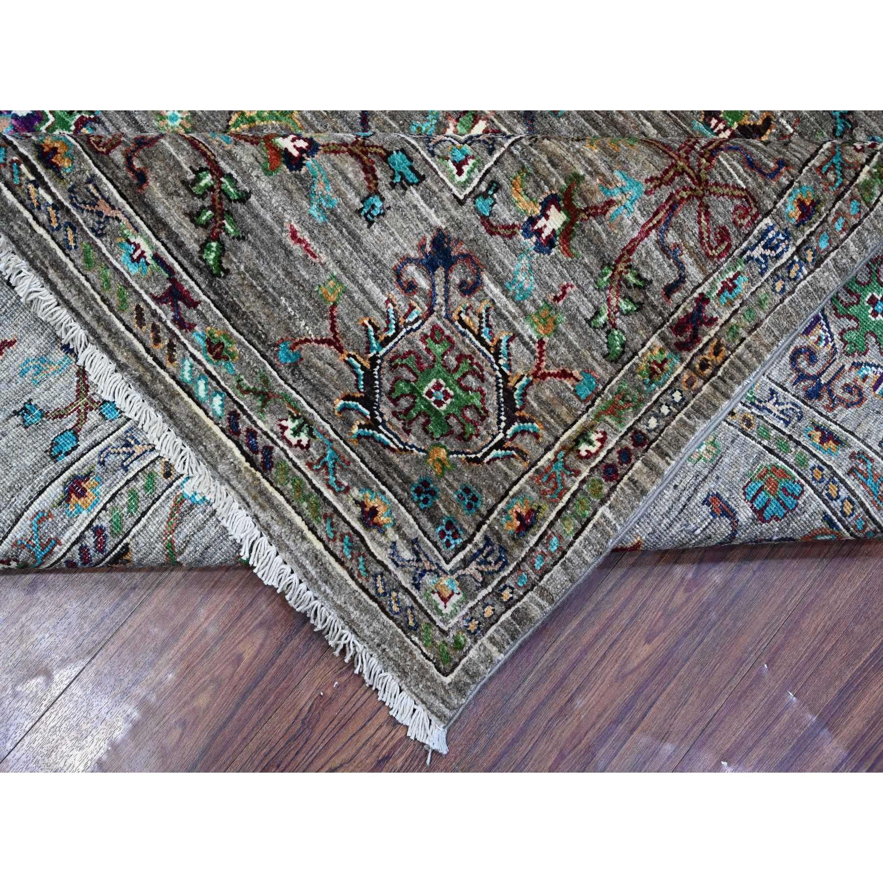 Orientalischer Teppich in Grau aus reiner Wolle, handgeknüpft, Sultani-Marmegranat-Design, 8'1