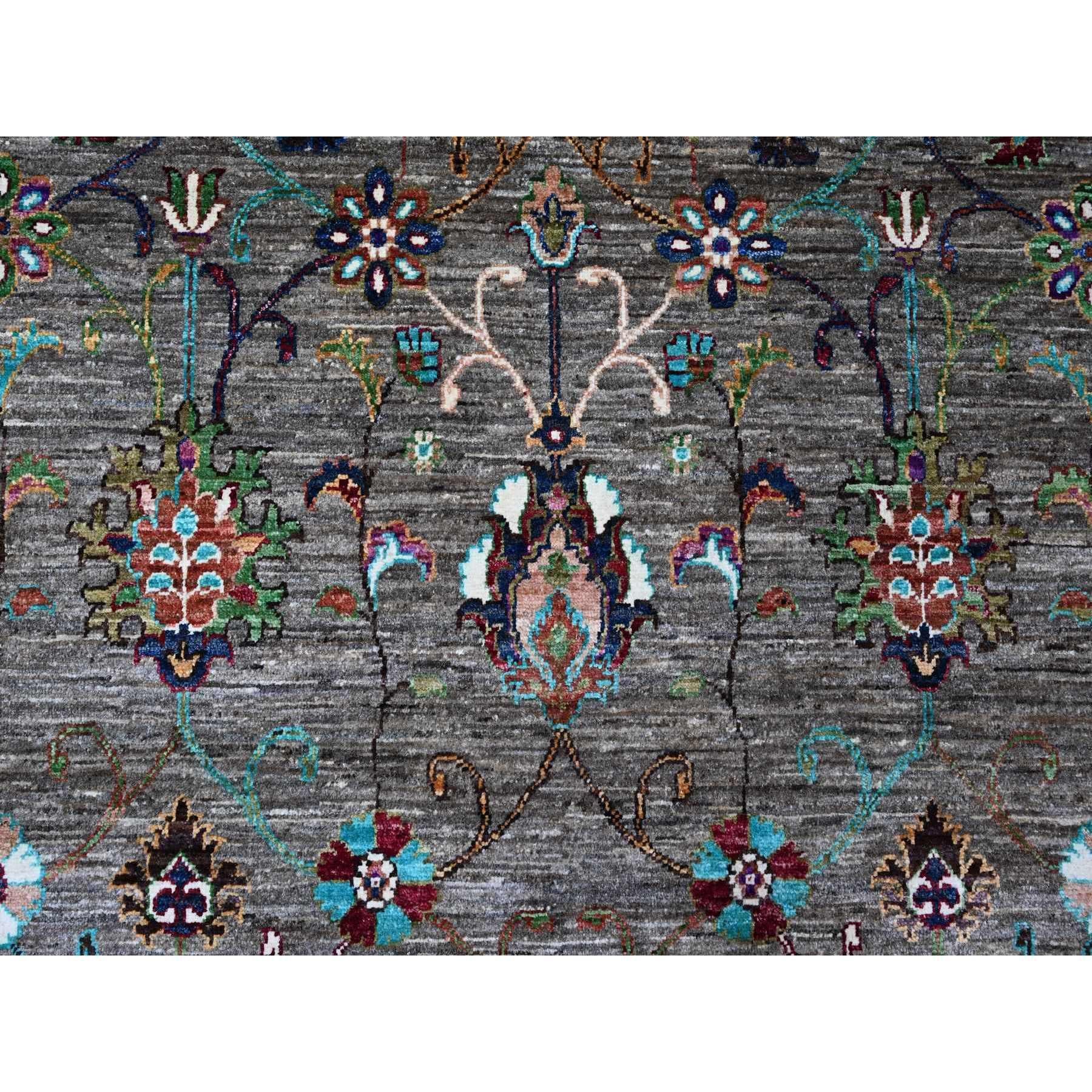 Orientalischer Teppich in Grau aus reiner Wolle, handgeknüpft, Sultani-Marmegranat-Design, 8'1