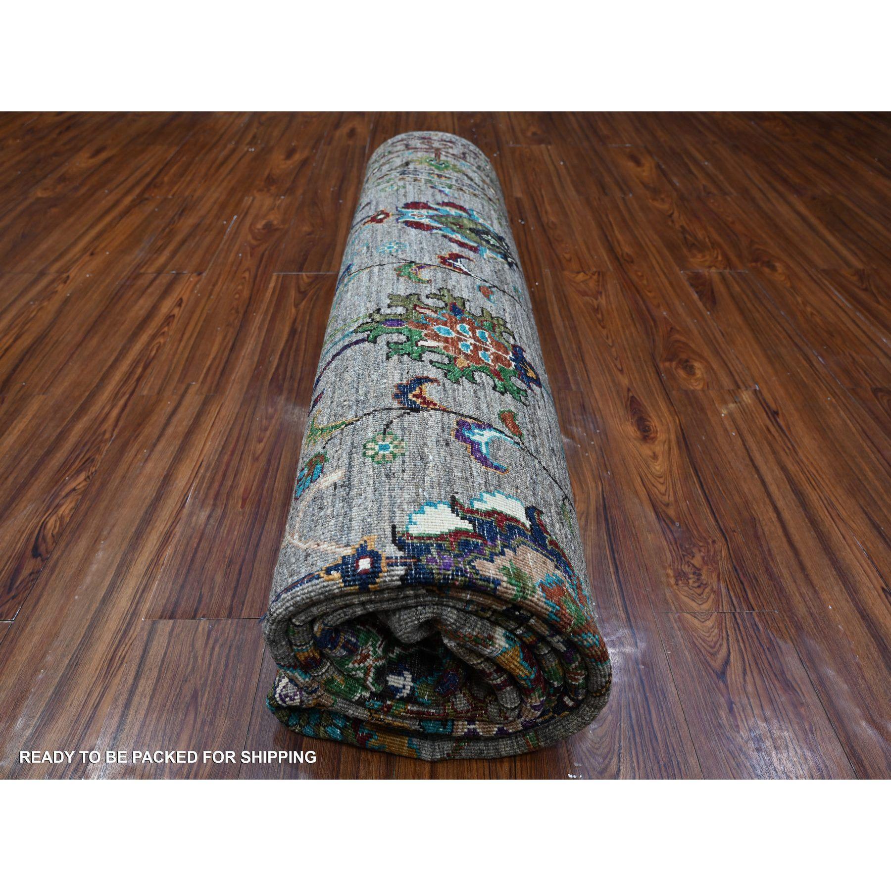 Orientalischer Teppich in Grau aus reiner Wolle, handgeknüpft, Sultani-Marmegranat-Design, 8'1