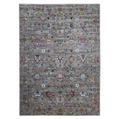 Alfombra Oriental Sultani Gris de Lana Pura Anudada a Mano con Diseño de Granadas 8'1" x 11'2"