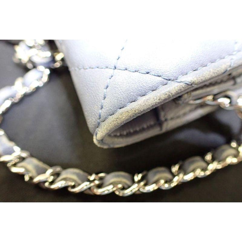 Gray quilted Lambskin leather Chanel Wallet On Chain with silver-tone hardware For Sale 2