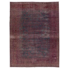 Tapis persan ancien en laine de Tabriz gris et rouge fait à la main avec motif floral