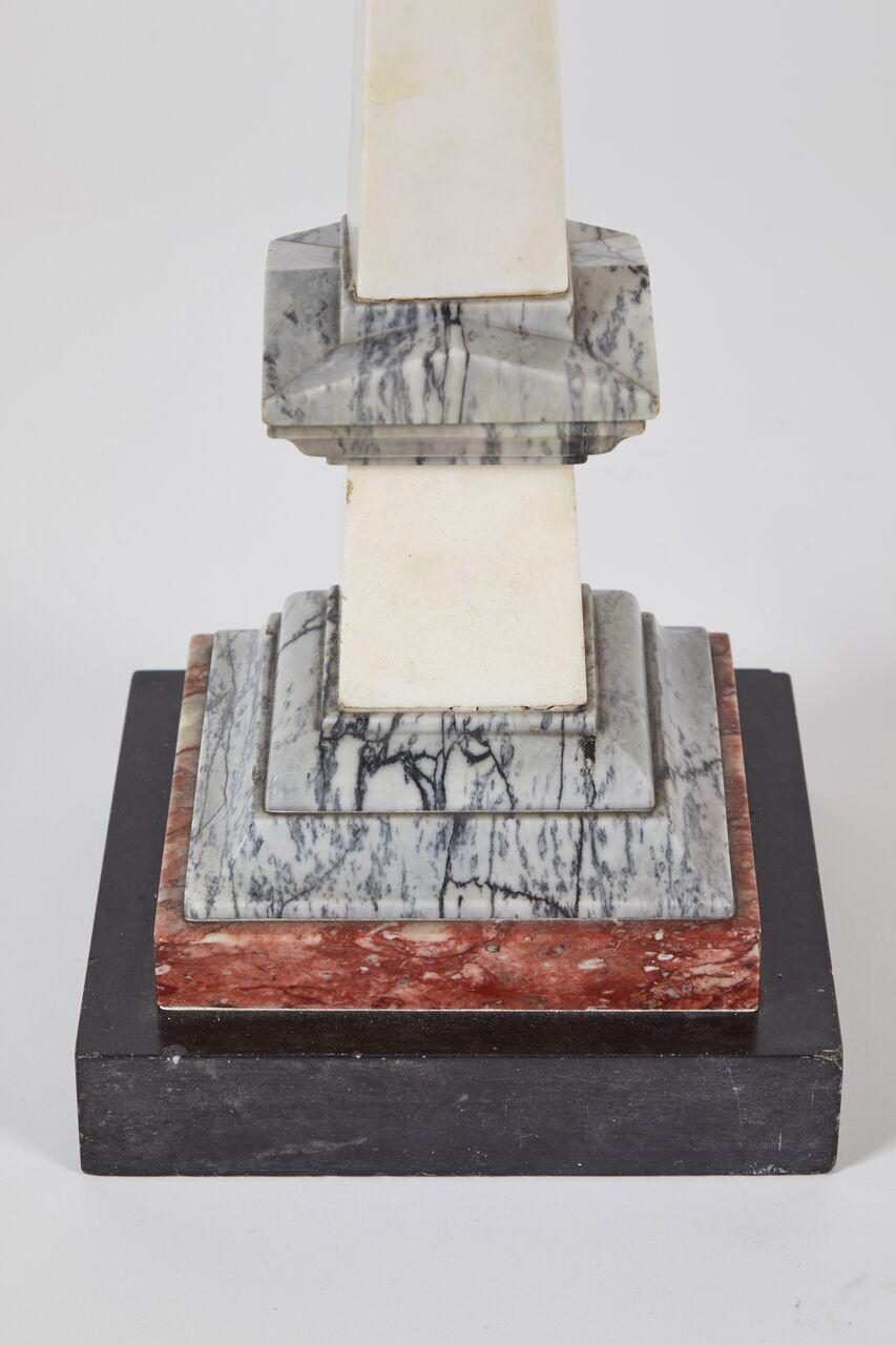 19th Century Gray, Rouge and White Marble Obelisk For Sale