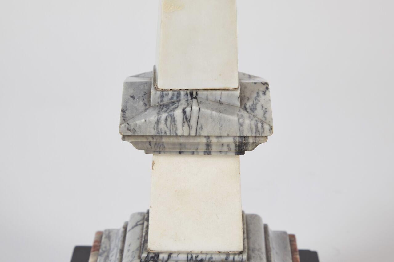 Gray, Rouge and White Marble Obelisk For Sale 1
