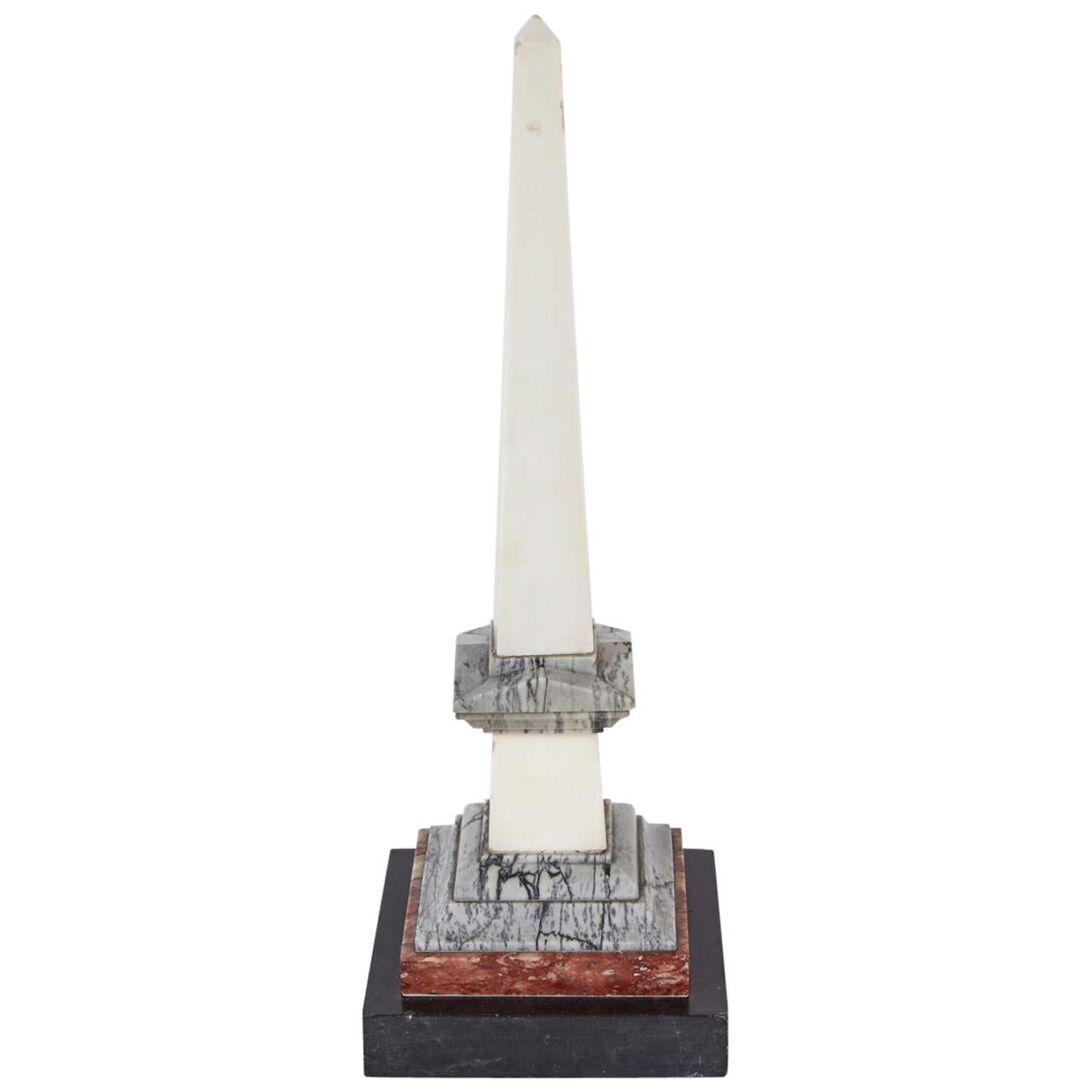 Gray, Rouge and White Marble Obelisk For Sale